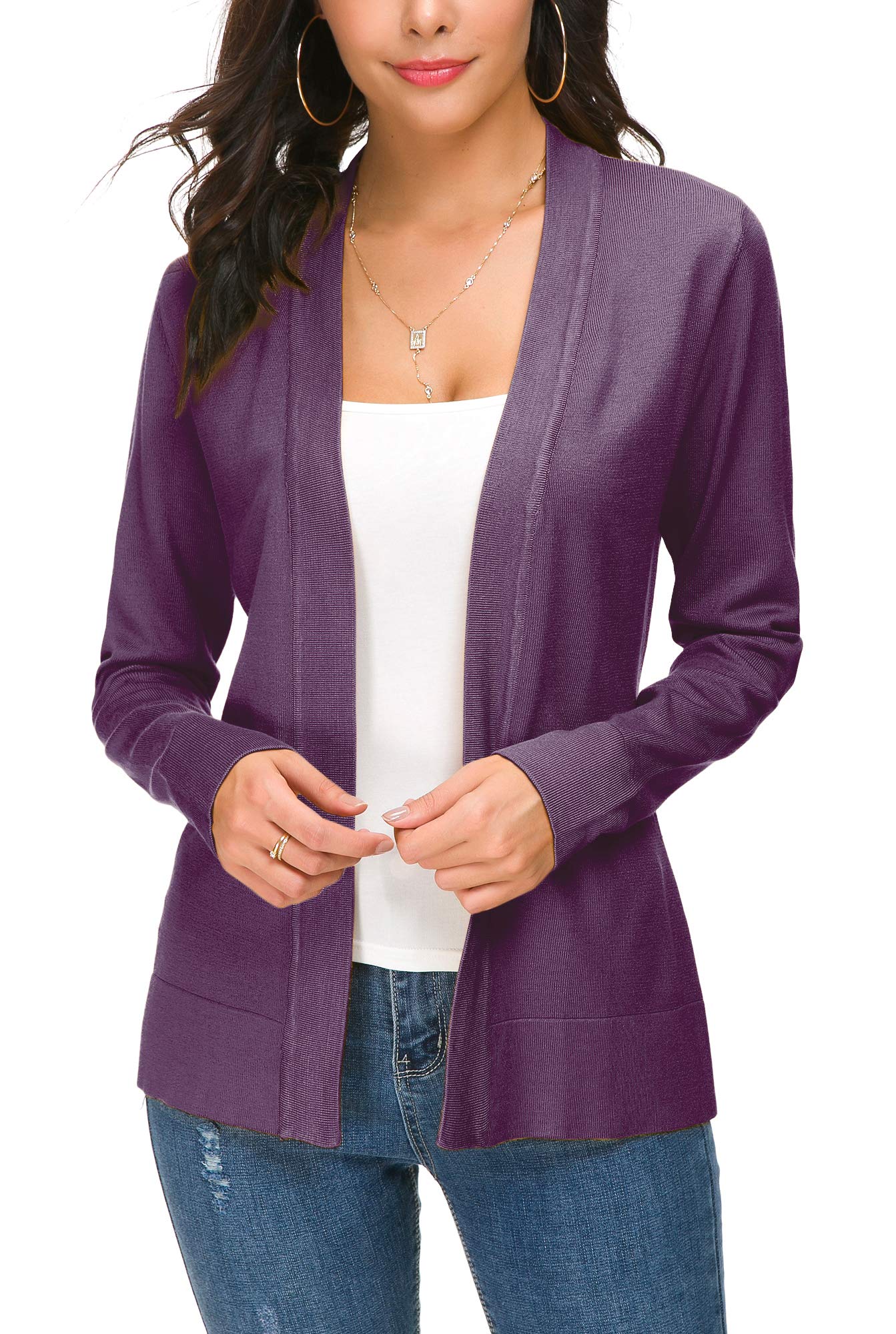 Cardigan en tricot ouvert sur le devant pour femme, manteau à manches longues