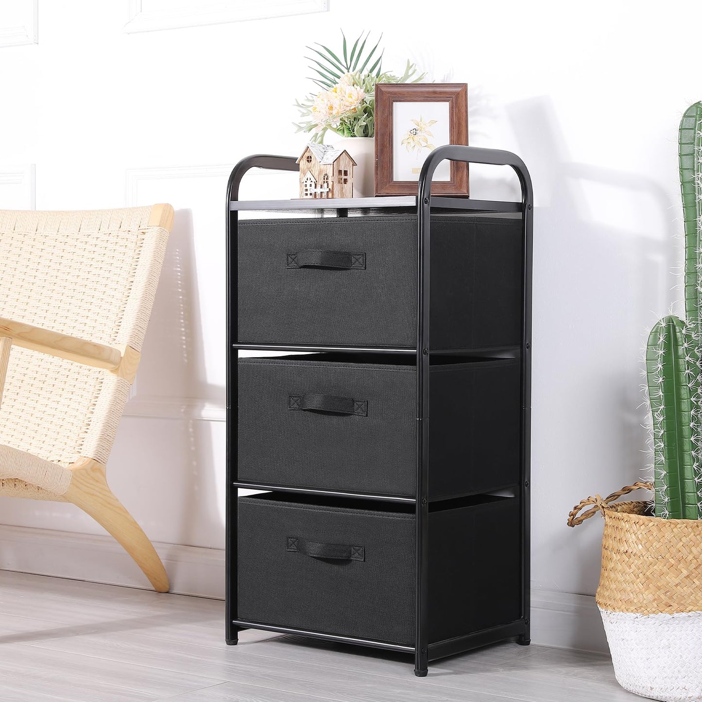 MAX Houser Dresser Storage with 3 Drawers, Fabric Dresser Tower, Vertical Storage Unit for Bedroom, Closet, Office, Black