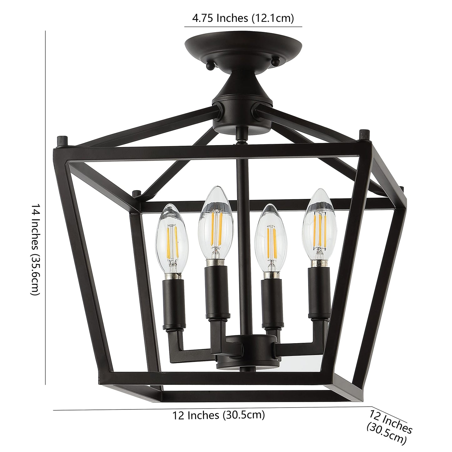 JONATHAN Y JYL7610A Plains Mini Lantern 12" 4-Light Iron Modern Farmhouse LED Flush Mount, Rustic, Industrial, Dimmable, 2700K Cozy Warm Light Kitchen, Hallway, Bathroom, Stairwell, Oil Rubbed Bronze