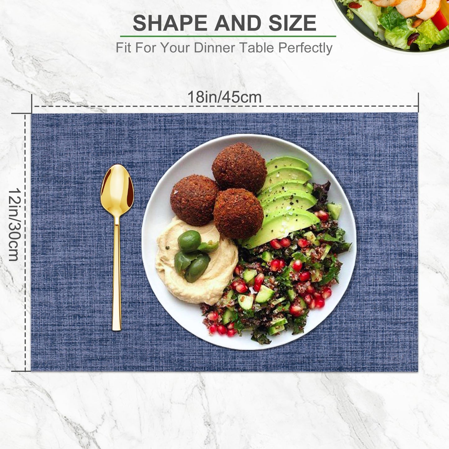 Set of 6 Placemats – Washable Woven Vinyl Table Mats for Dining, Kitchen, Indoor/Outdoor Use