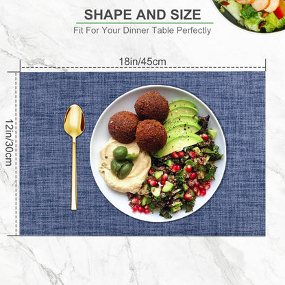 Set of 6 Placemats – Washable Woven Vinyl Table Mats for Dining, Kitchen, Indoor/Outdoor Use