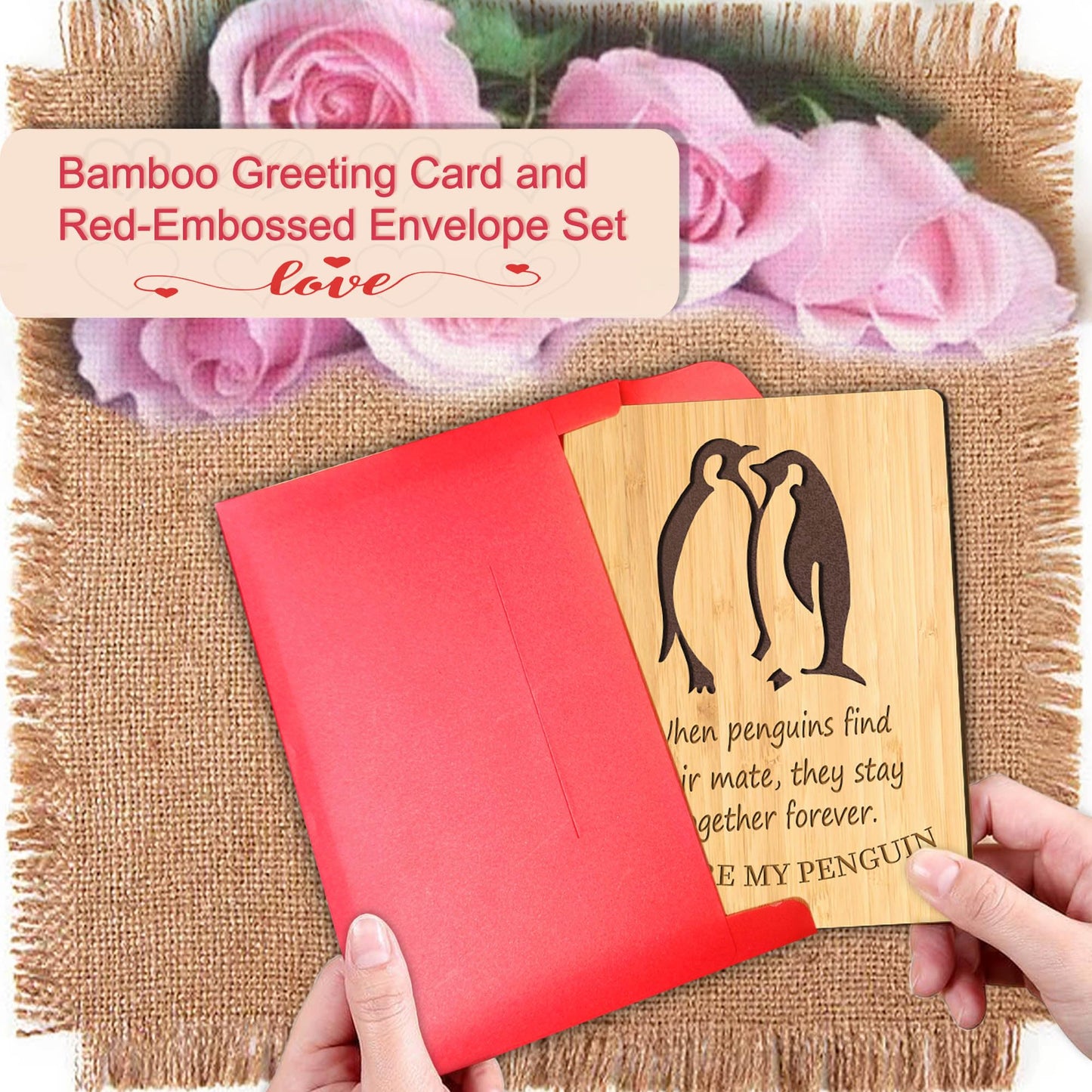 Cartes de vœux en bois de bambou faites à la main avec des cœurs Amour pour femme mari petite amie elle lui amis anniversaire mariage utilisation durable 