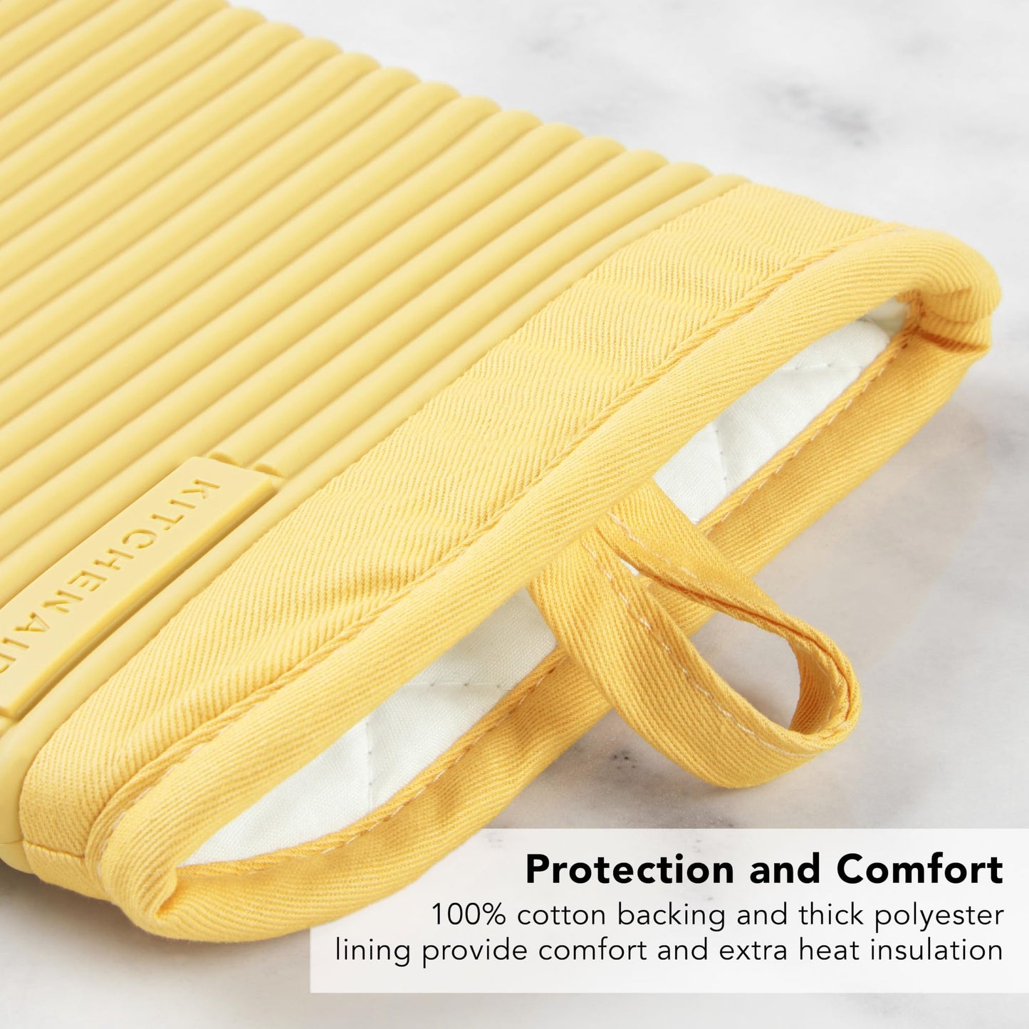 KITCHENAID Ribbed Soft Silicone Oven Mitt 2-Pack Set, Matte Black, 7.5"x13"