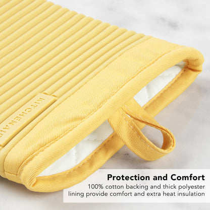 KITCHENAID Ribbed Soft Silicone Oven Mitt 2-Pack Set, Matte Black, 7.5"x13"