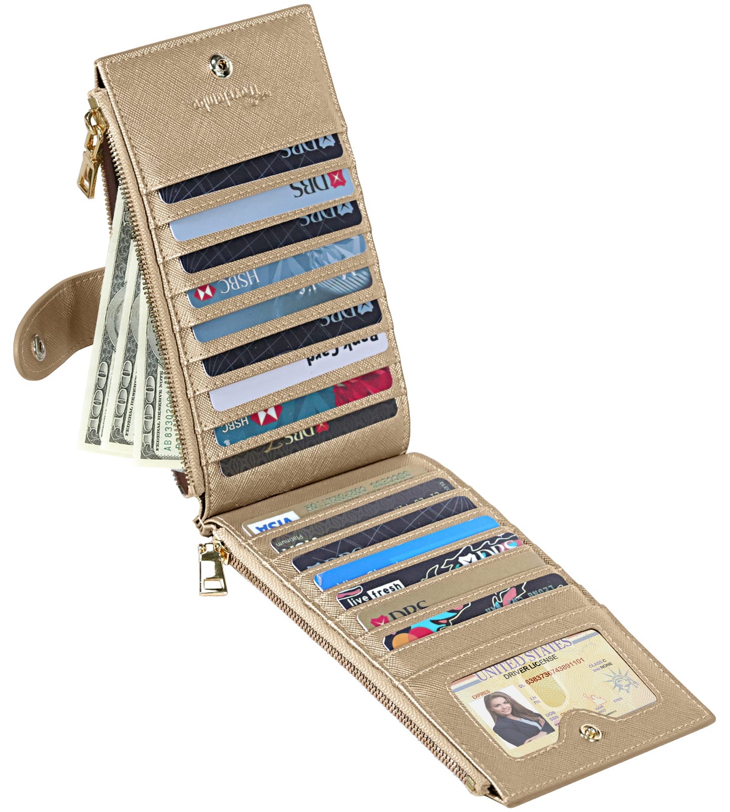Travelambo RFID Wallet Women Large Size Bifold Multi Card Wallet Case with Zipper Pocke Credit Card Holder for Women