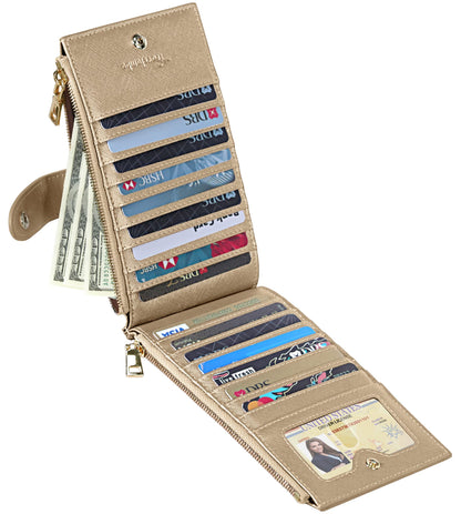 Travelambo RFID Wallet Women Large Size Bifold Multi Card Wallet Case with Zipper Pocke Credit Card Holder for Women