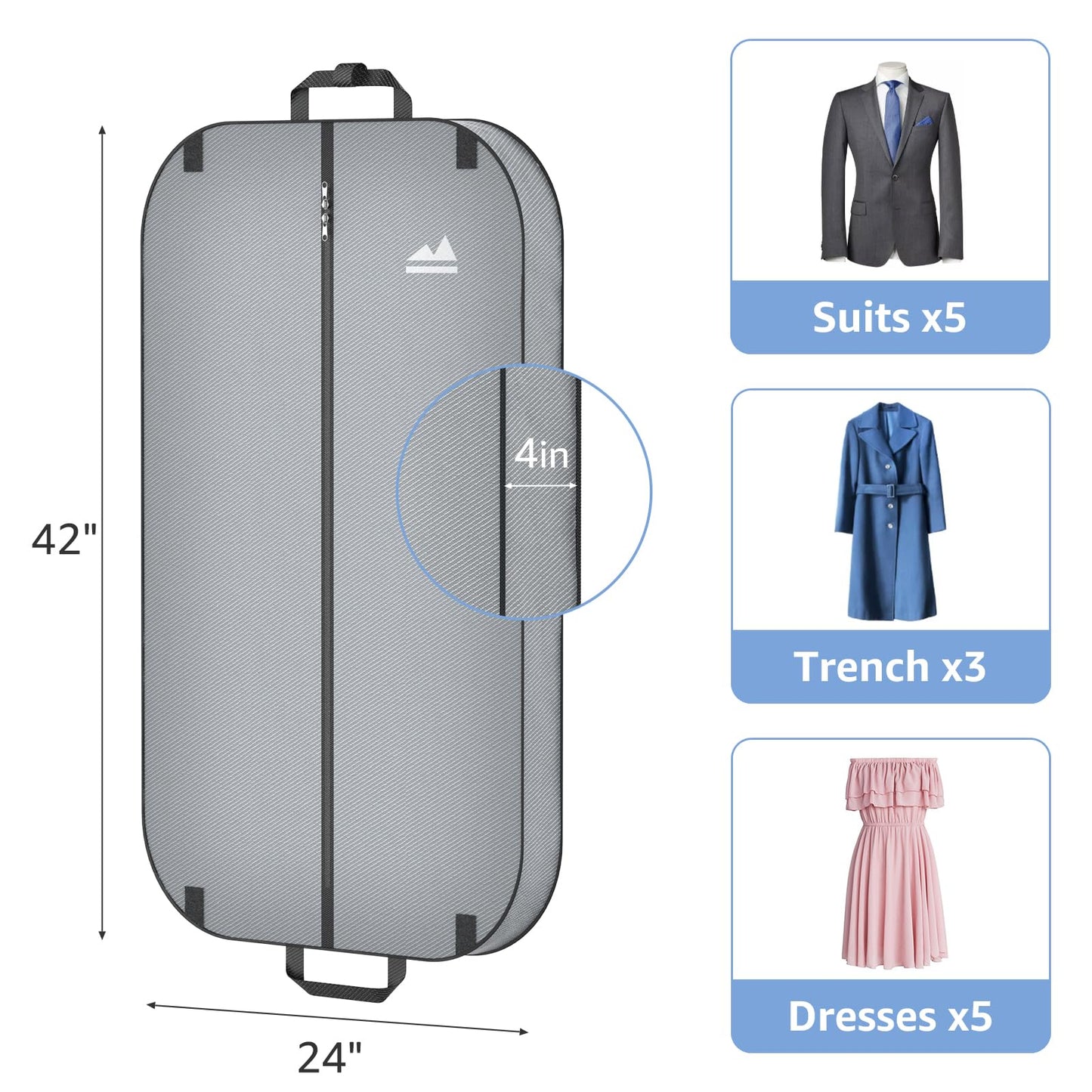 50" Clear Garment Bags for Hanging Clothes Closet Storage with 4" Gussetes,Suit Cover Bag for Dresses Long Coats, Jacket, Sweater, Shirts,3 Packs,Black