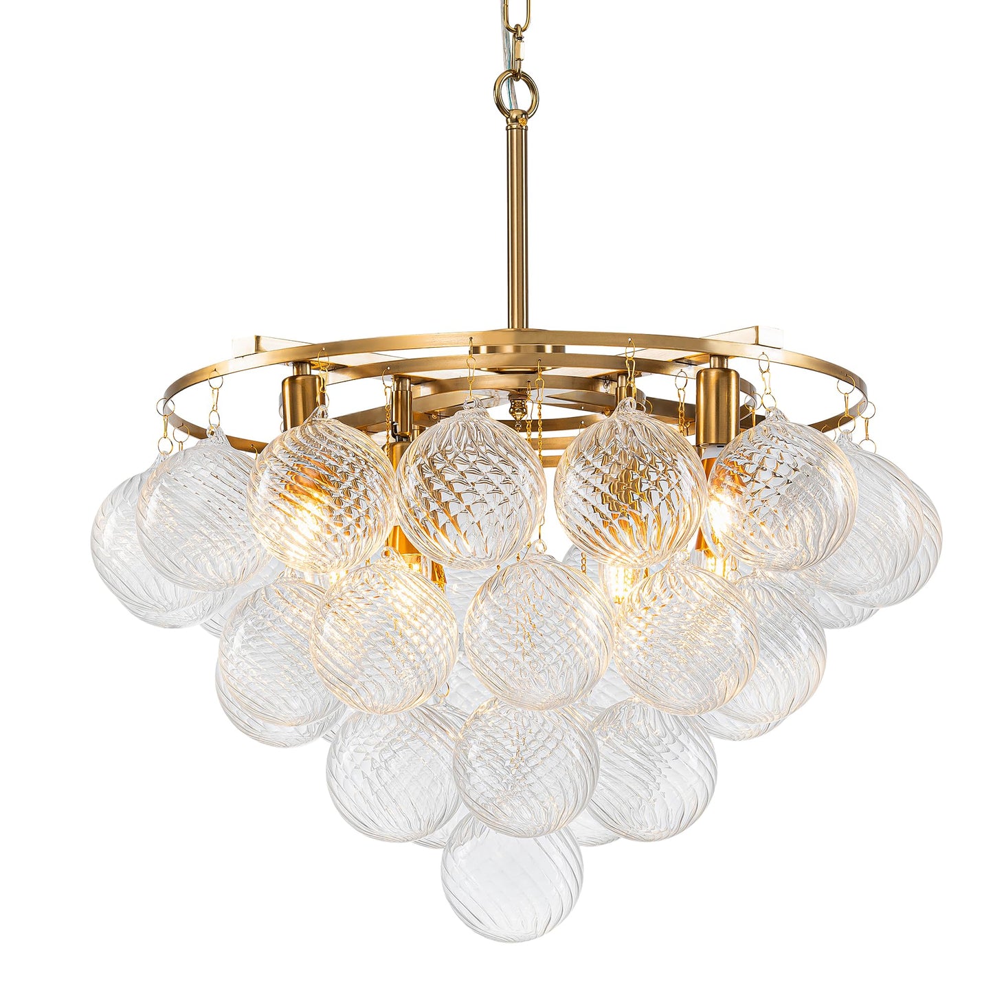 Gold Bubble Chandelier 4-Tier Round Clear Glass Globe Chandeliers 8 Lights 24Inch Dia Blown Glass Pendant Chandelier Light Fixture for Dining Room Bedroom Living Room