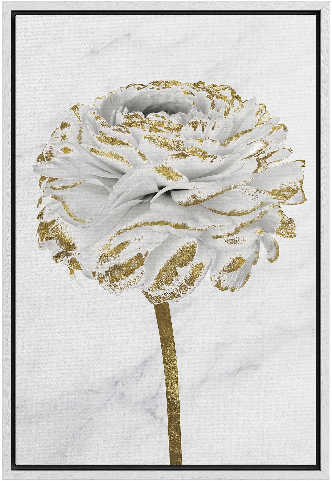 Canvas Print Wall Art White Gold Close Up Garden Carnation Flower Plant Nature Wilderness Illustrations Modern Art Farmhouse/Country Rustic Relax/Calm for Living Room, Bedroom, Office - 16"x24"