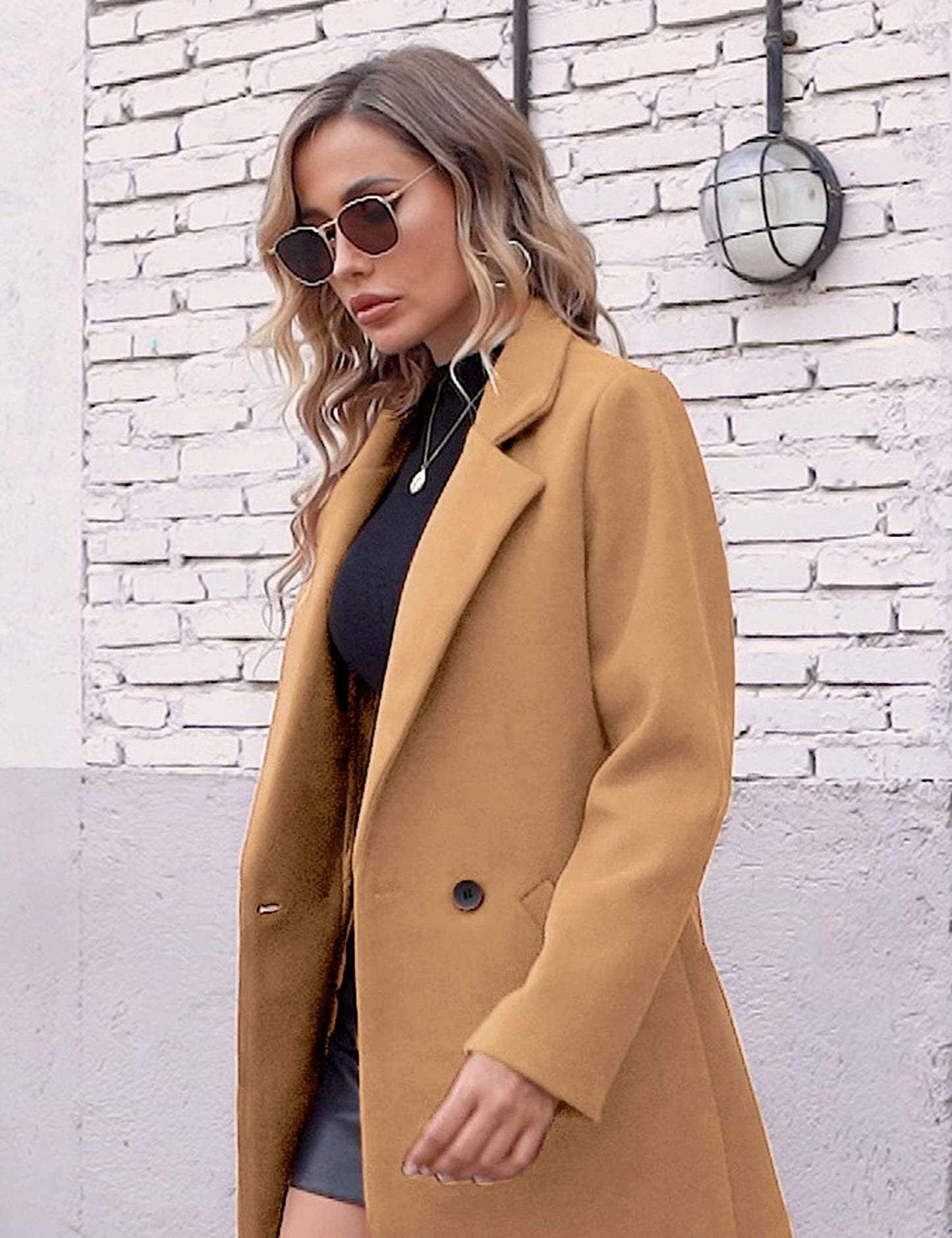 Hooever Damen Winter Wollmantel Lässiger Einreihiger Peacoat mit Revers