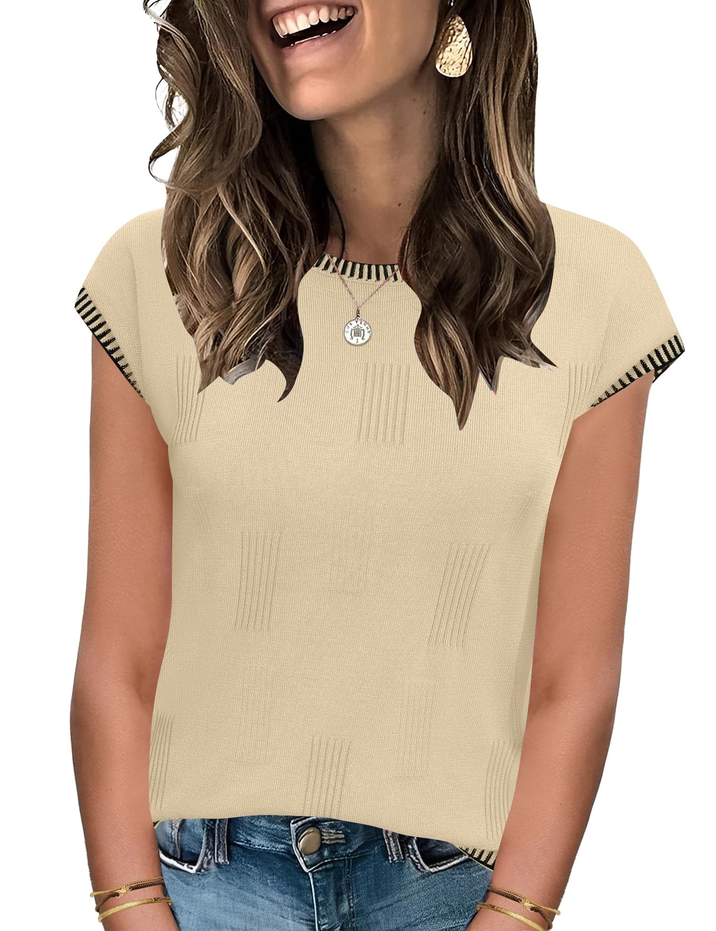 LUYAA Damen Pullover Weste mit Flügelärmeln, ärmellos, Pullover, Sommeroberteile, Strickweste, Tanktops, trendiges T-Shirt