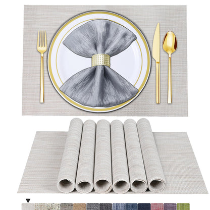 Set of 6 Placemats – Washable Woven Vinyl Table Mats for Dining, Kitchen, Indoor/Outdoor Use