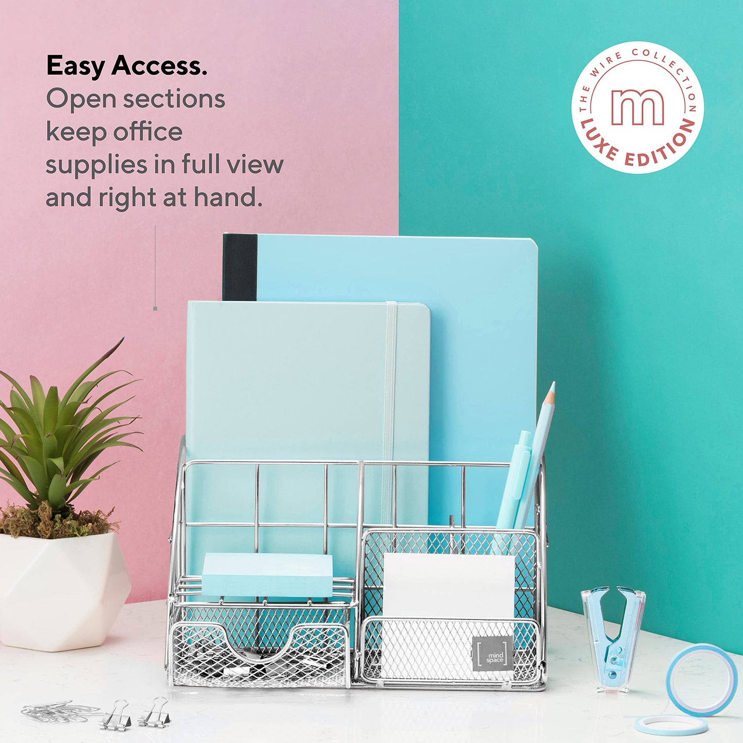 Schwarzer Schreibtisch-Organizer von Mindspace – Schreibtisch-Organizer für das Homeoffice mit Schublade + Büroklammern, Heftklammern – Organizer für Schulbedarf, Stifthalter für den Schreibtisch, kleiner Organizer | The Wire Collection 