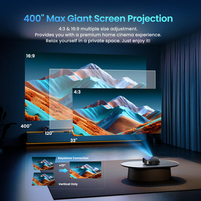 Smart Projector with WiFi 6 & Bluetooth 5.3 – 4K Outdoor/Indoor Movie Projector with Netflix, Prime Video & YouTube