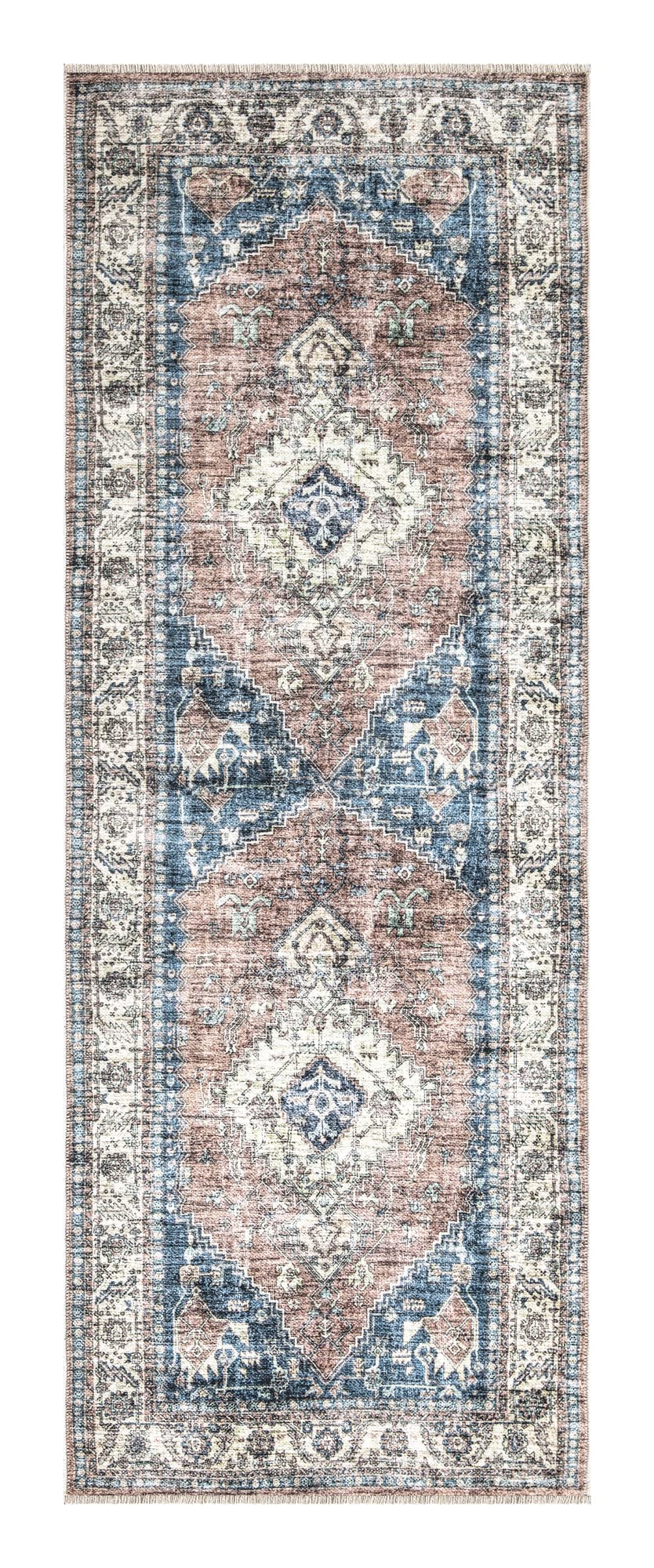 Tapis lavable antidérapant Bloom Rugs Caria 4x6 - Tapis traditionnel bleu pour salon, chambre, salle à manger et cuisine - Taille exacte : 4' x 6' 