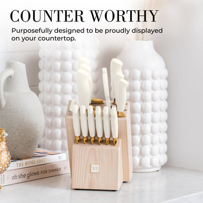 Copper Knife Set with Block - 14 PC Self Sharpening Knife Block Set