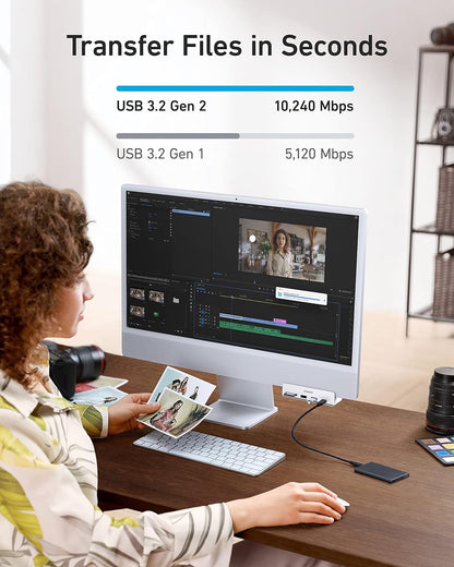 USB-C Hub 5-in-1, Dual USB-A 10Gbps, USB-C Data Port, SD & microSD Card Reader, iMac Compatible