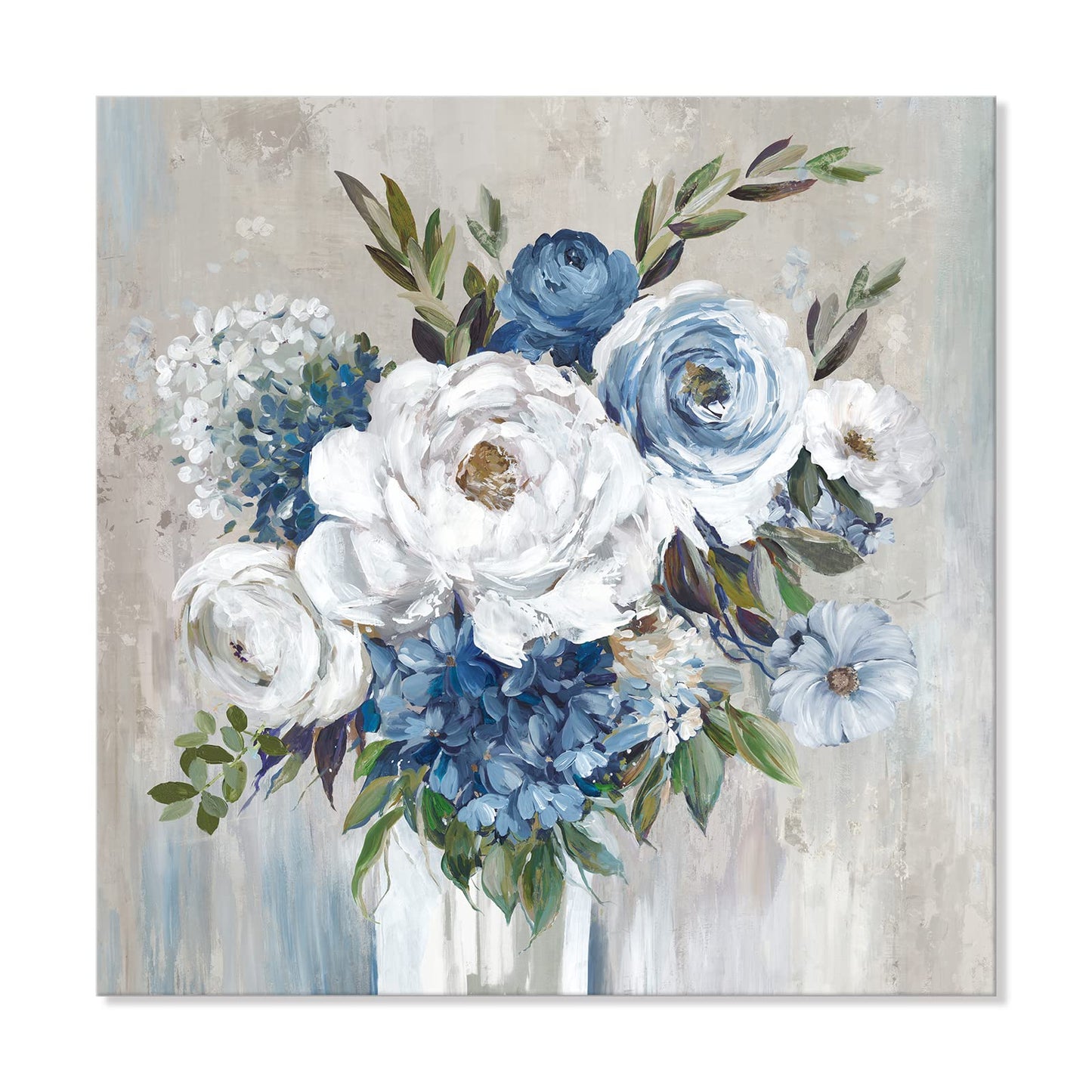 Goldfoilart Décoration murale florale moderne en fleurs blanches avec peintures en feuille d'or, œuvres d'art encadrées pour salon, chambre à coucher, cuisine, 61 x 61 cm x 2 pièces 