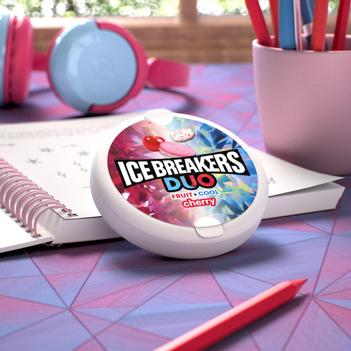 Ice Breakers Duo Fruit Plus Cool Cherry Sugar Free Mints Tins, 1.3 oz (8 Count)