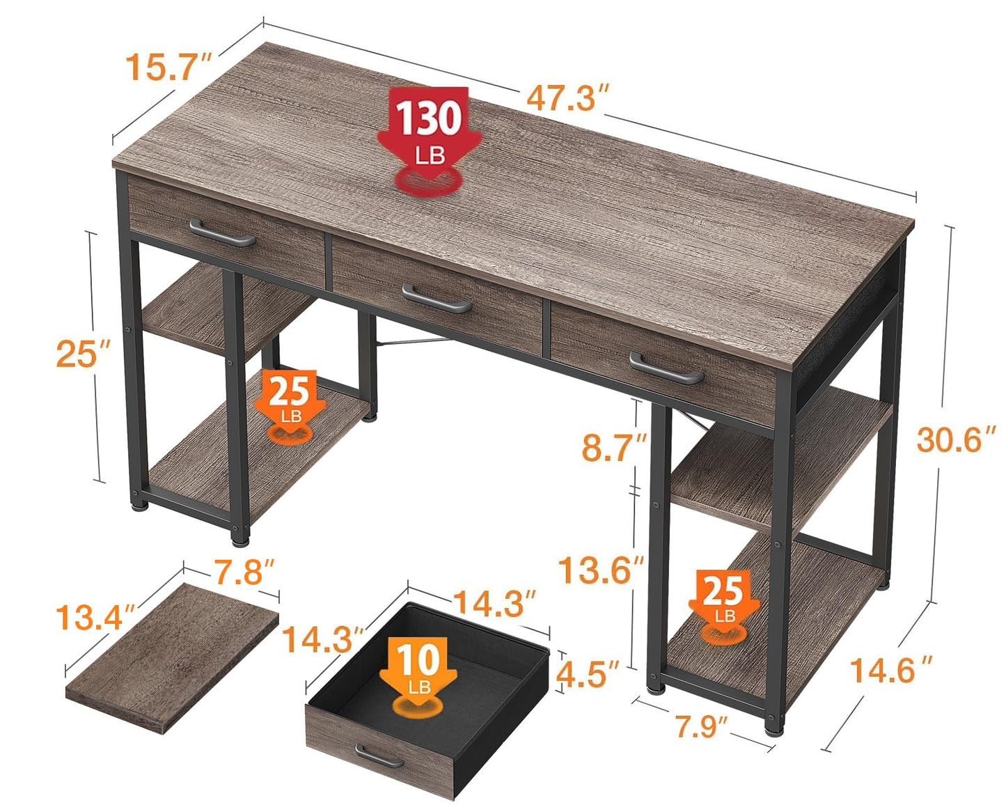 ODK Office Kleiner Computertisch: Heimtisch mit Stoffschubladen und Ablageflächen, moderner Schreibtisch, Schwarz, 48"x16" 