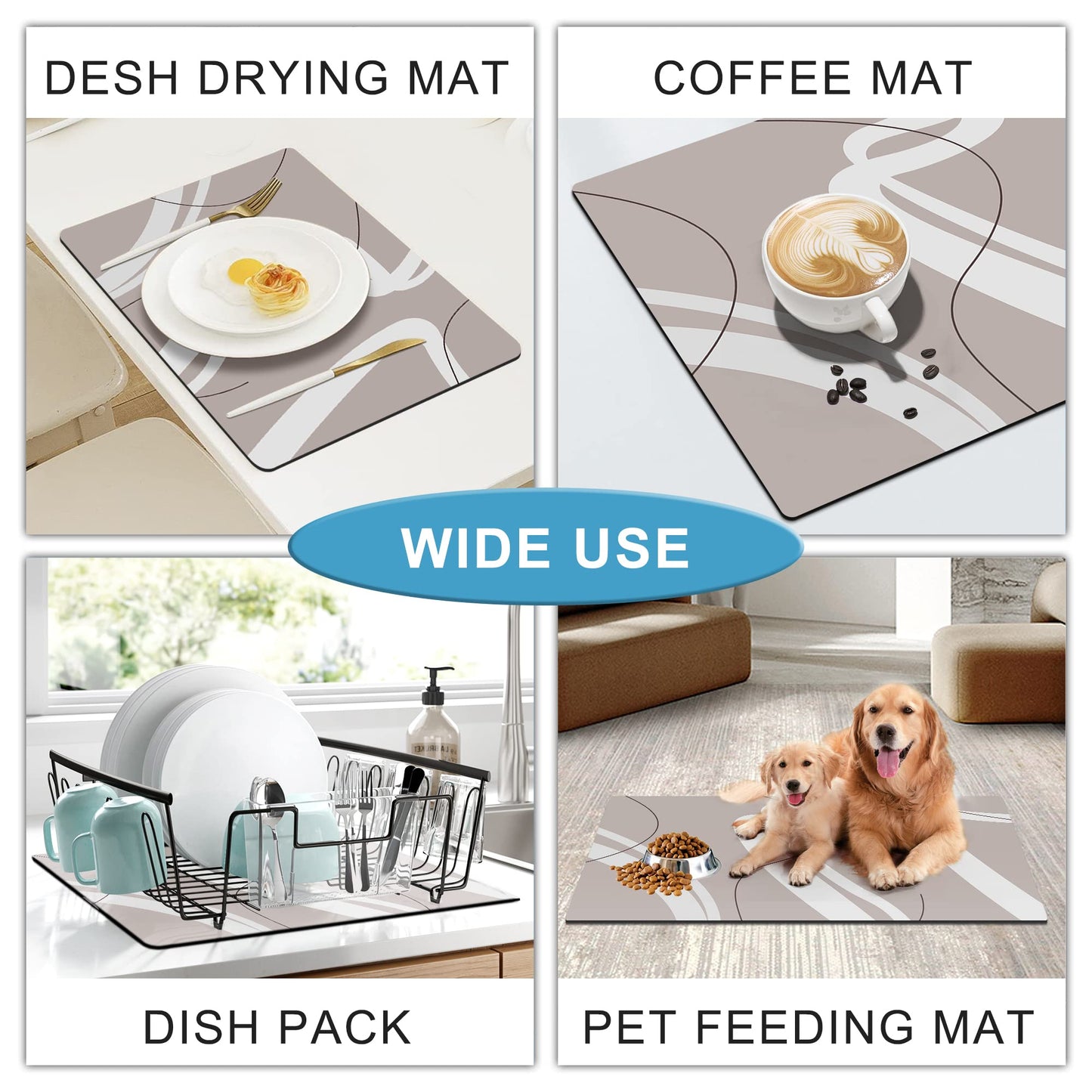 Coffee Maker Mat for Countertops, Coffee Bar Accessories Fit Under Coffee Machine Mat, 19"x12" Rubber Backed Coffee Pots, Table Mat Under Appliance, Dish Drying Mat, Marble Gray for Kitchen Counter