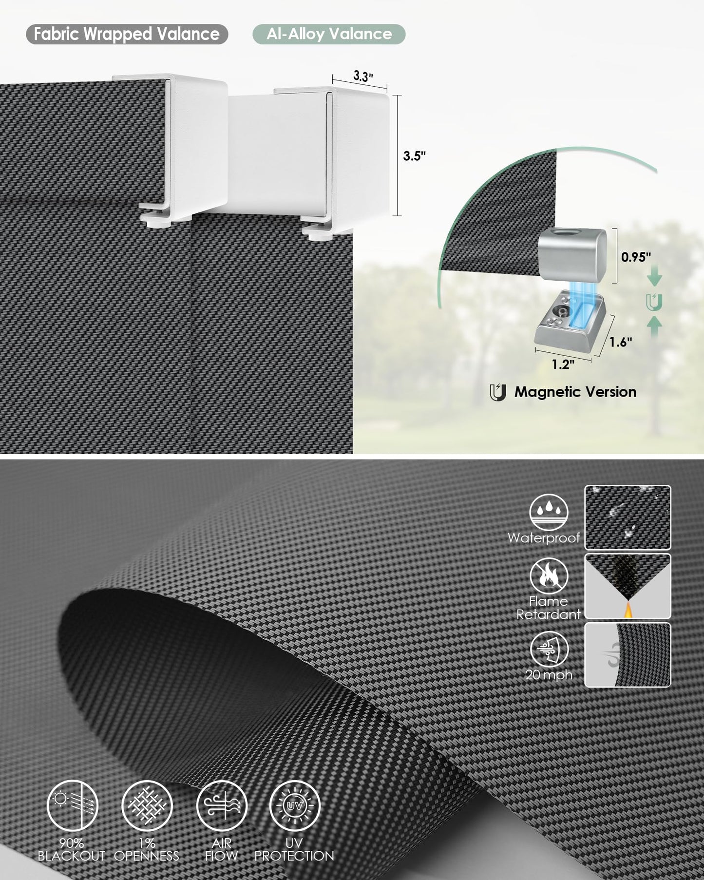 Yoolax Motorisierte Außenrollos, Smart-Jalousien, kompatibel mit Alexa Google, Sonnenschutz mit Fernbedienung, Smart-Jalousien für Veranda, Terrasse, wasserdichte Rollos, individuell anpassbar (3 % Offenheit, Alpine Rock) 