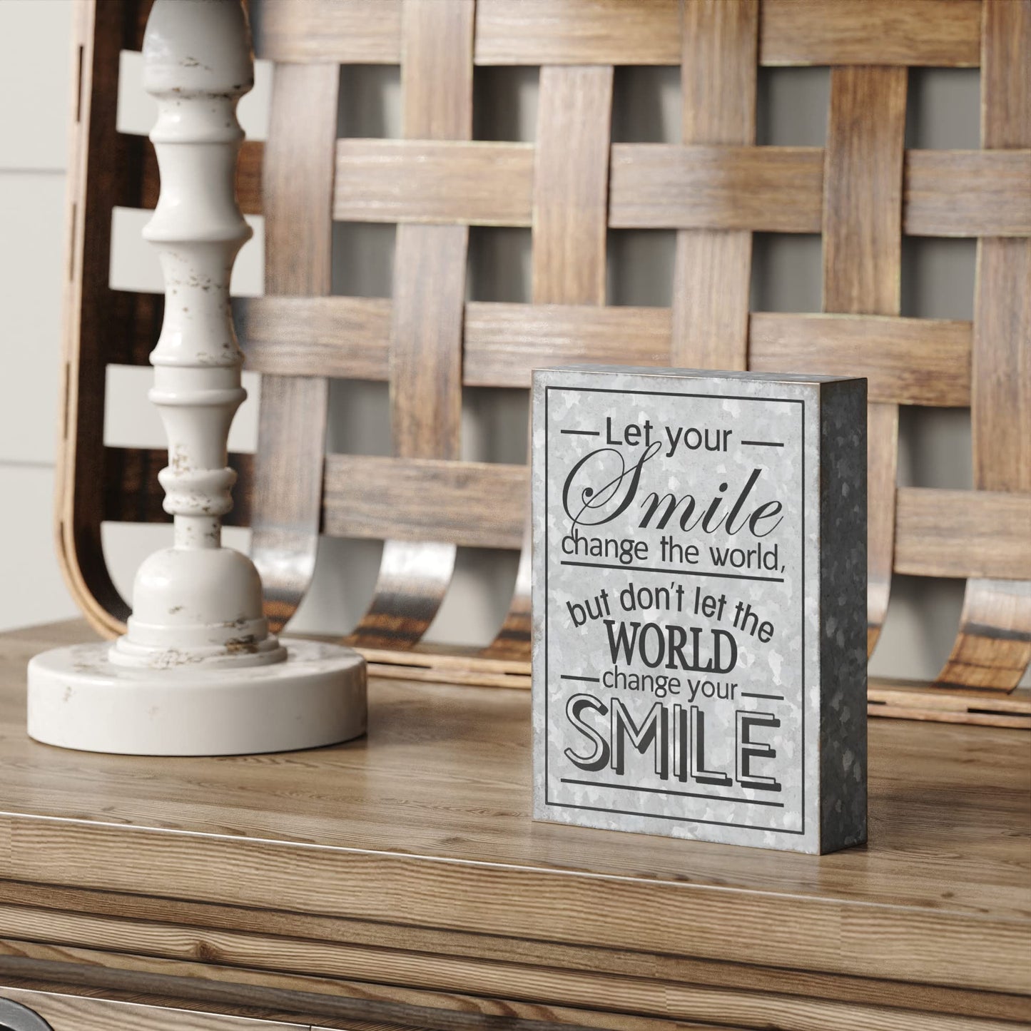 Barnyard Designs Wooden Box Sign Motivational Desk Decor, Inspirational Office Desk Decorations for Women Office Bathroom Shelf Décor (Positive Thought)