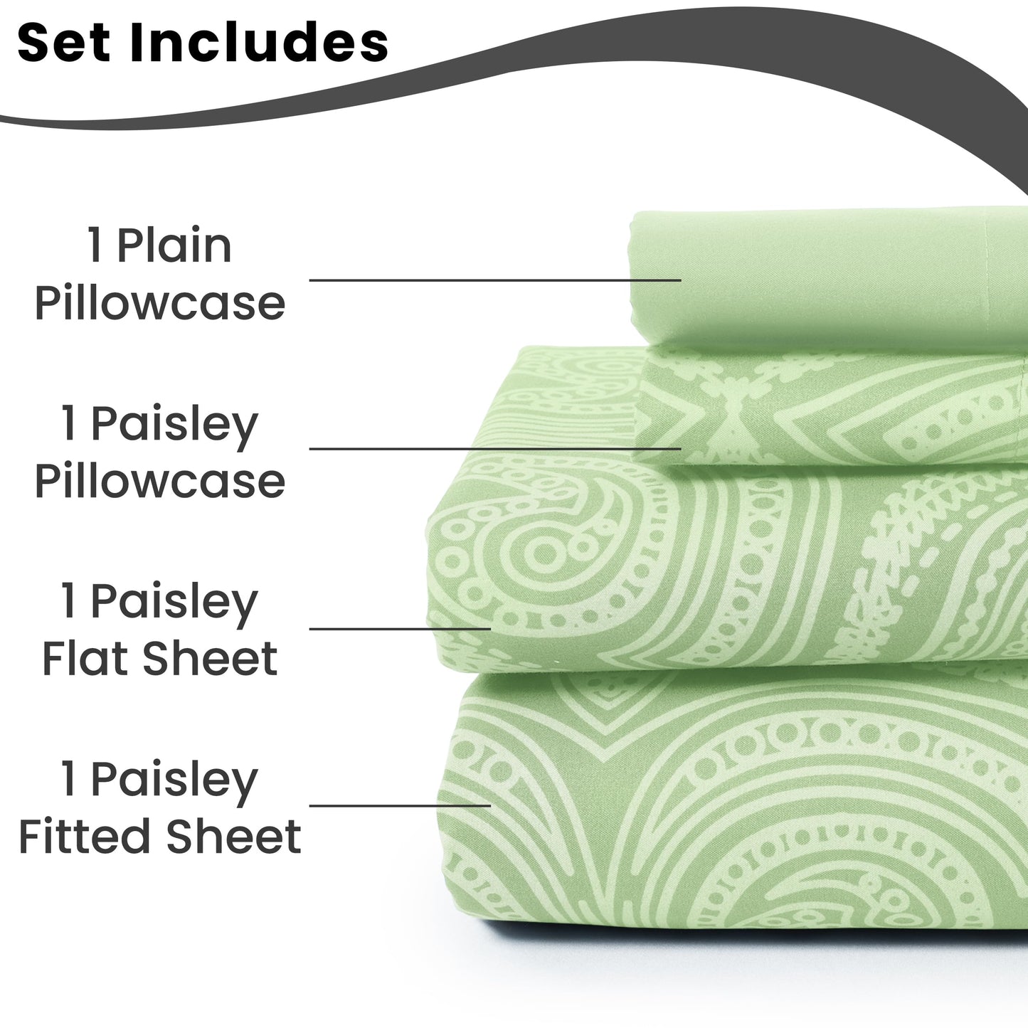 LUX Decor Paisley King Sheet Set, 6 PC Soft Microfiber Wrinkle Free Sheets - Luxurious Printed Bed Sheets Includes Flat Sheet, Fitted Sheet with Deep Pockets, & 4 Pillowcases - Taupe