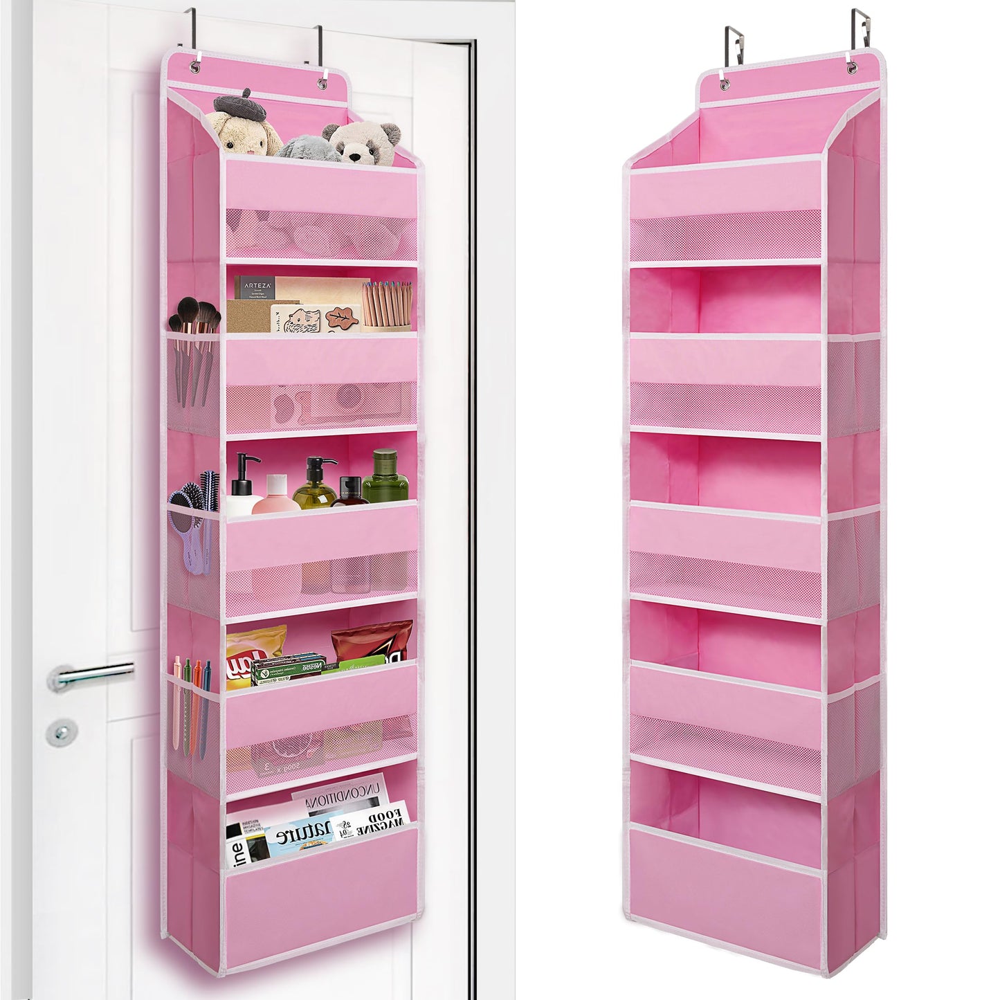 Organisateur de porte avec 5 grandes poches, organisateur de rangement suspendu robuste, placard, salle de bain, chambre d'enfant, dortoir, jouets, cosmétiques, articles divers et essentiels pour bébé, gris 