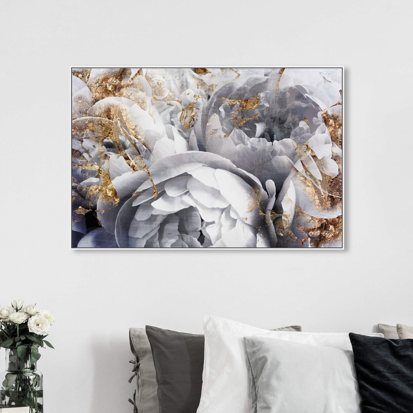 The Oliver Gal Artist Co. Floral and Botanical Wall Art Canvas Prints 'Her Peony Garden' Home Décor, 15" x 10", Gold, White