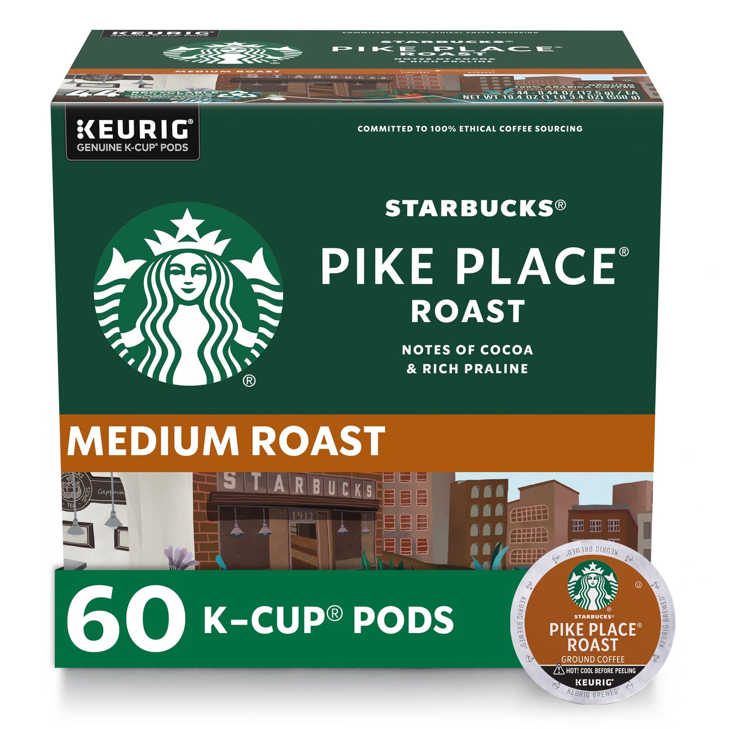 Capsules de café Starbucks K-Cup, pack de variétés de café naturellement aromatisé pour les cafetières Keurig, 100 % arabica, 1 boîte (40 capsules) 