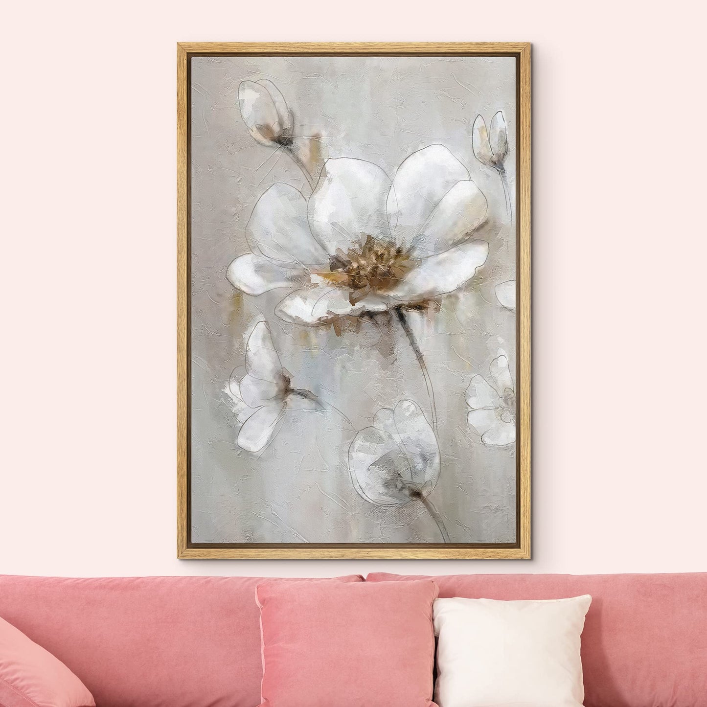 Canvas Print Wall Art White Gold Close Up Garden Carnation Flower Plant Nature Wilderness Illustrations Modern Art Farmhouse/Country Rustic Relax/Calm for Living Room, Bedroom, Office - 16"x24"