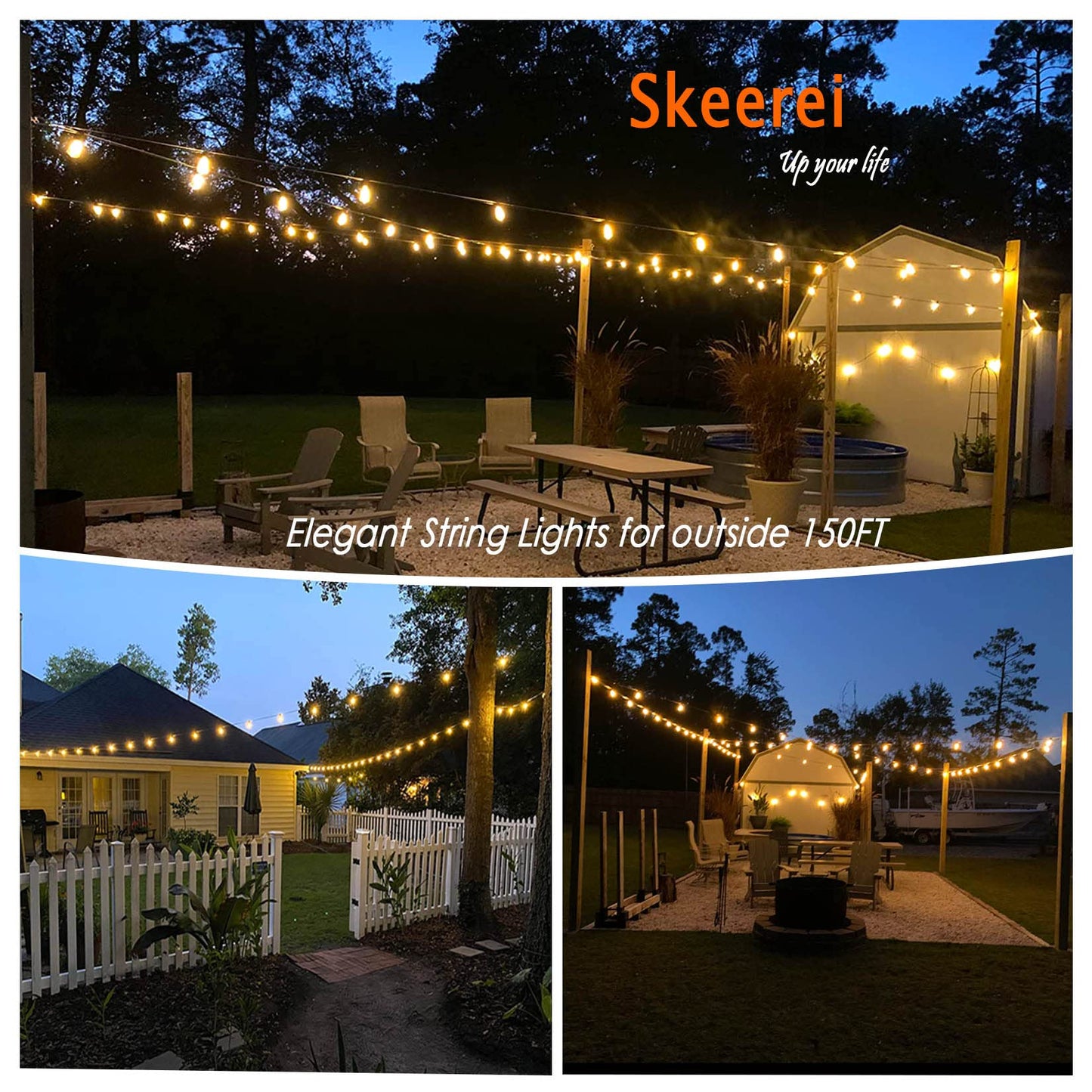 200FT String Lights for Outside LED Patio Lights Outdoor Waterproof with 63 Shatteproof Edison Lights Outdoor String Lights 2200K Outdoor Lights for Patio Gazebo Pergola Café