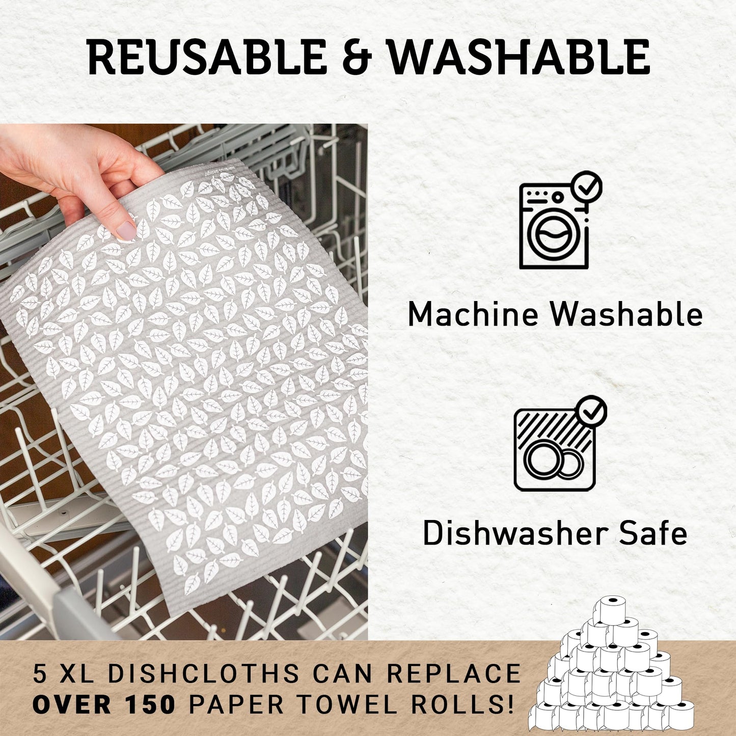 Nordhus Design Swedish Dishcloths for Kitchen, 10 Cloths, Made in Sweden - Reusable, Washable Cellulose Cotton Kitchen Cloths - Replace Paper Towels, Wipes, Sponges, Dish Rags