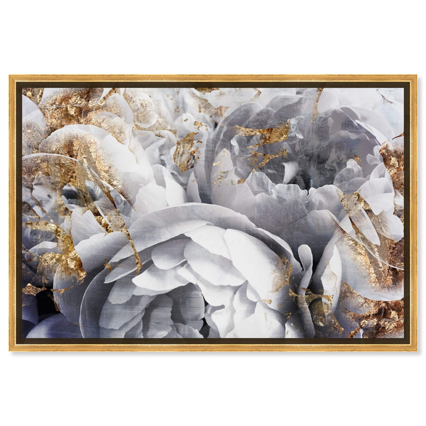 The Oliver Gal Artist Co. Floral and Botanical Wall Art Canvas Prints 'Her Peony Garden' Home Décor, 15" x 10", Gold, White