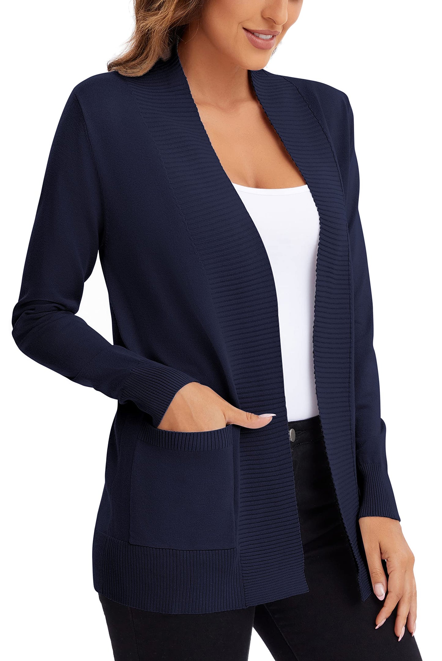 Cardigan léger en tricot ouvert sur le devant pour femme Urban CoCo à manches longues avec poche