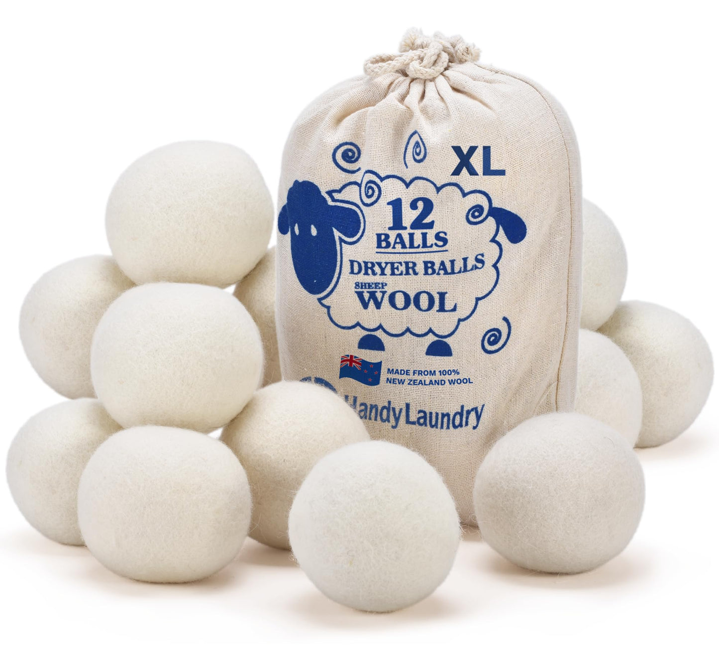 Handy Laundry Wool Dryer Balls - Natural Fabric Softener, Reusable, Reduces Clothing Wrinkles and Saves Drying Time, Better Alternative to Plastic Balls and Liquid Softener (Pack of 6)