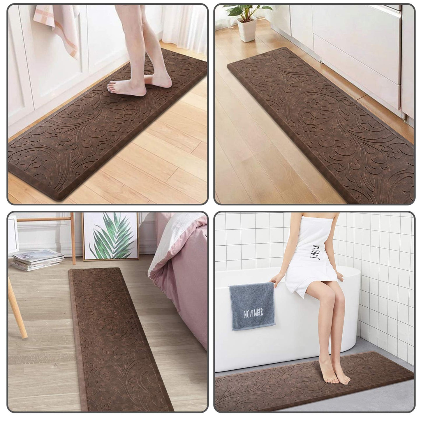 KMAT Tapis de cuisine rembourré anti-fatigue, imperméable, antidérapant, ergonomique, confortable, pour la maison, le bureau, l'évier, la buanderie, le bureau, 43,9 cm (l) x 71,1 cm (L), gris 