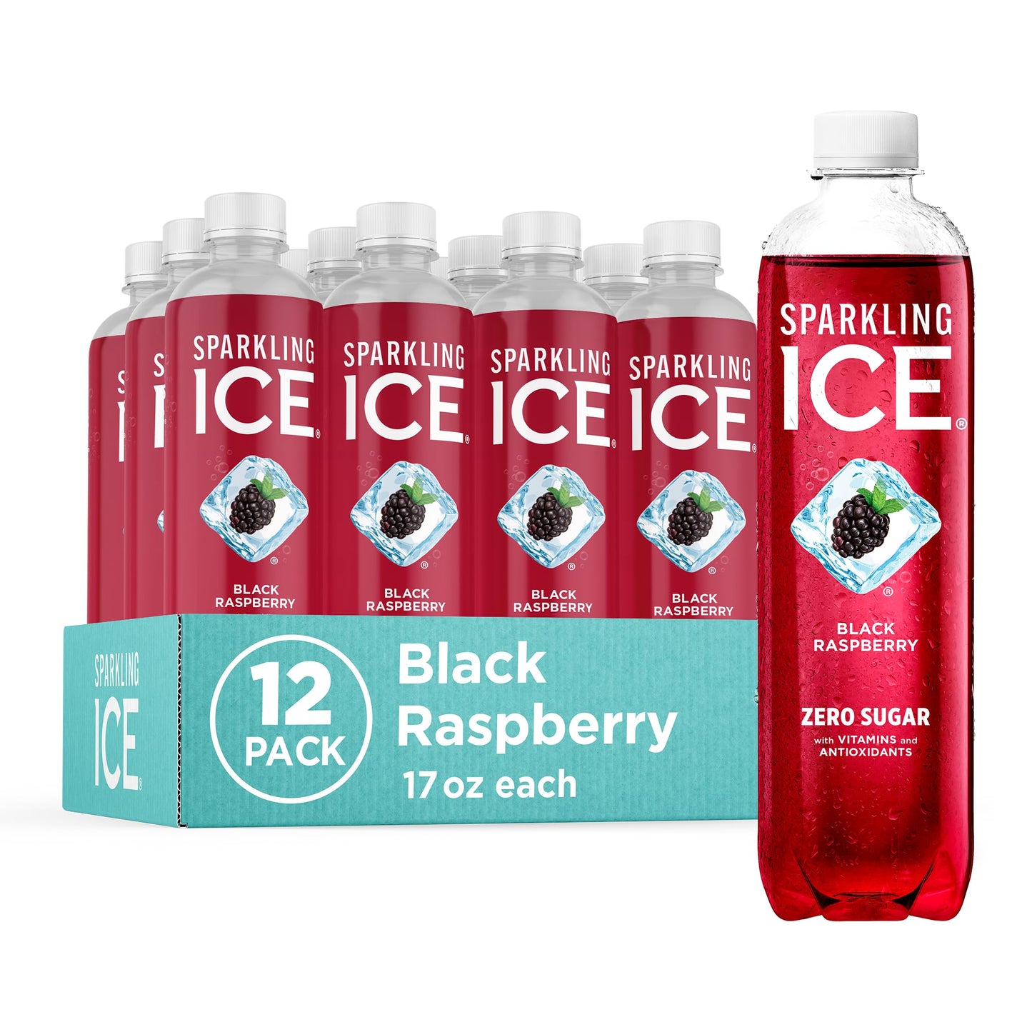 Sparkling Ice, Black Cherry Sparkling Water, Zero Sugar Flavored Water, with Vitamins and Antioxidants, Low Calorie Beverage, 17 fl oz Bottles (Pack of 12)