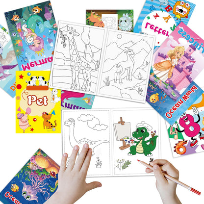 20 Mini Coloring Books (5.1” × 7”) for Kids Ages 2–8 + Bonus Book of 200 Inspiring Stickers