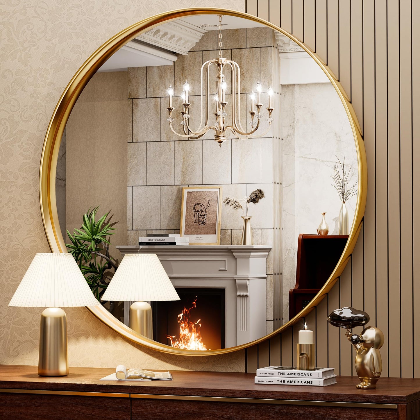 Hasipu Wall Mirrors Decorative, 40" Mirror Wall Decor, Beveled Edge Frameless Wall Mount Round Mirror for Living Room