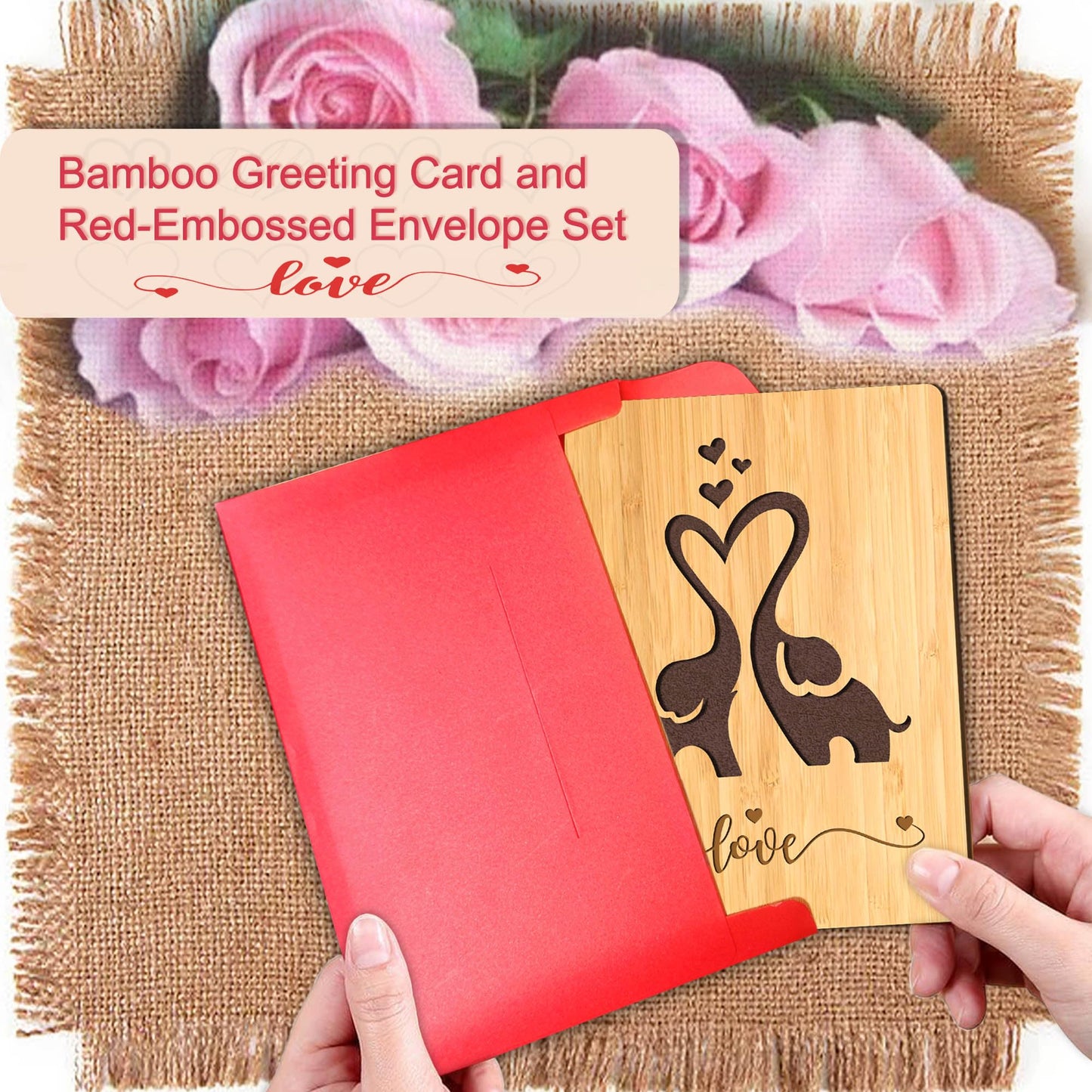 Cartes de vœux en bois de bambou faites à la main avec des cœurs Amour pour femme mari petite amie elle lui amis anniversaire mariage utilisation durable 