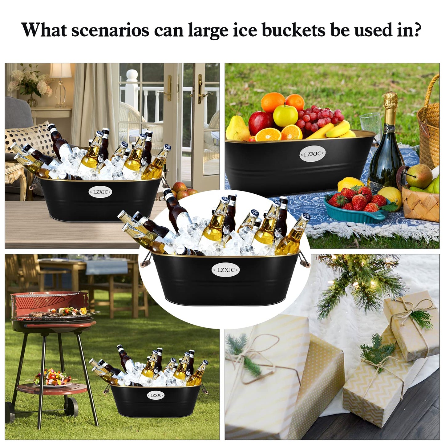 9 Gallons Gold Large Ice Bucket,Ice Bucket for Cocktail Bar,Ice Buckets for Parties,Galvanized Tub,Large Beverage Tub for Home Kitchen Outdoor