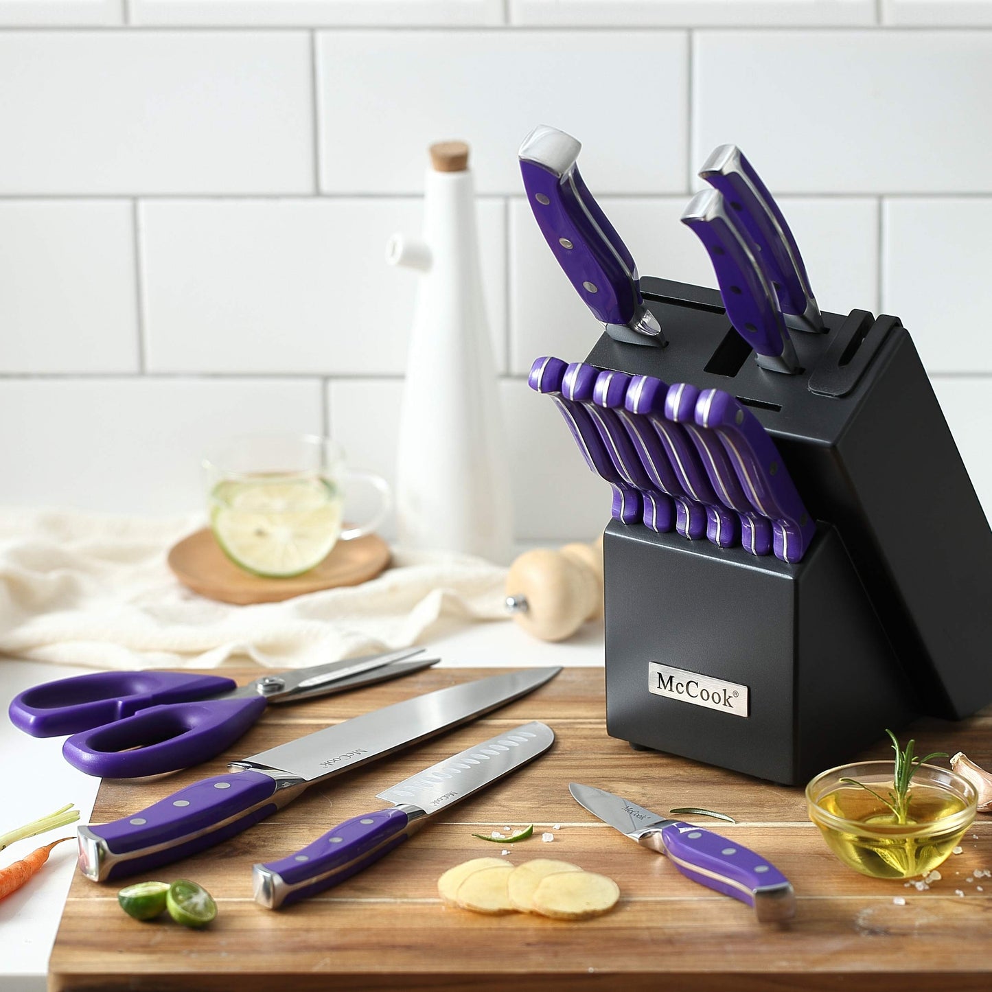 McCook® Knife Sets,German Stainless Steel Kitchen Knife Block Set with Built-in Sharpener