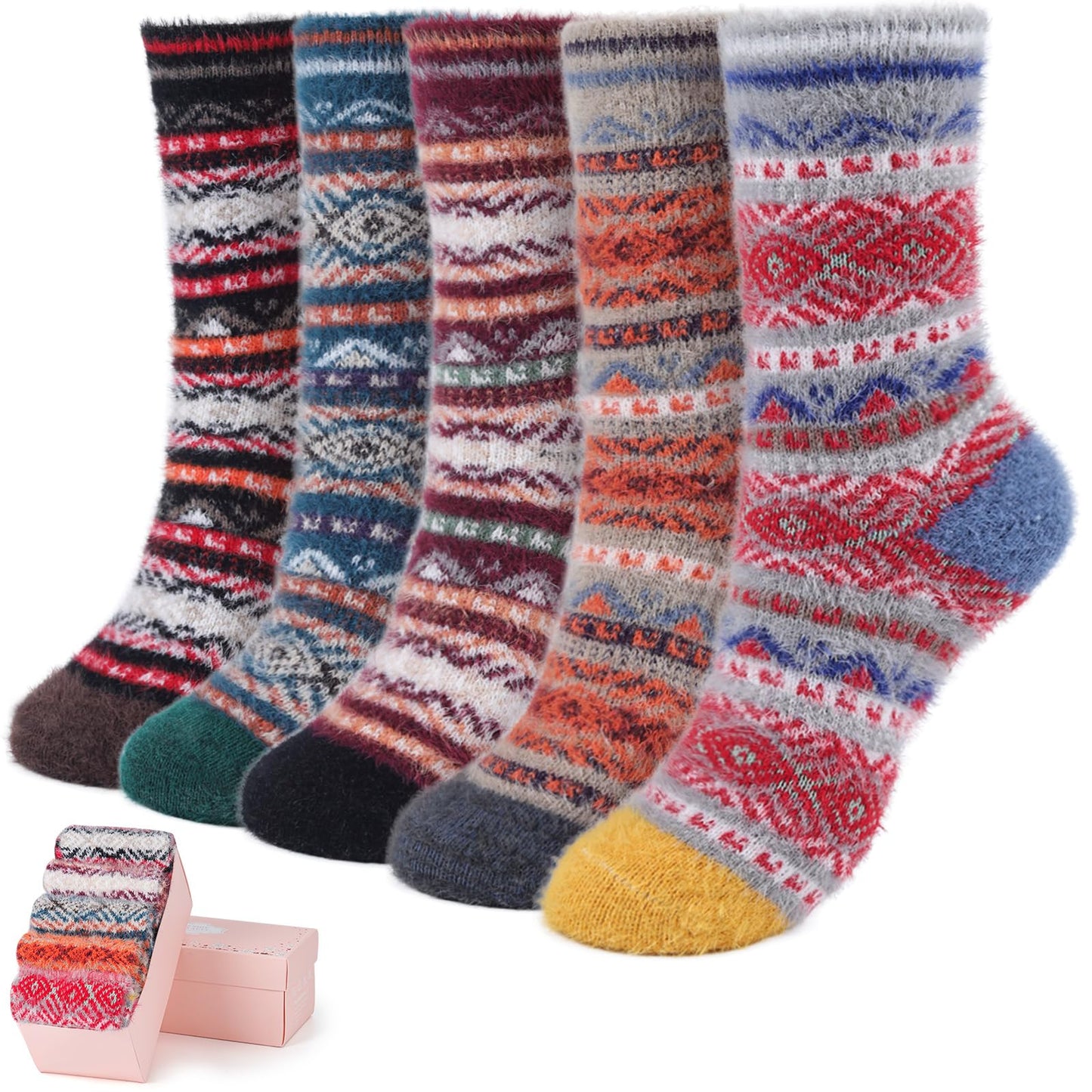 5 Pairs Fuzzy Soft Cozy Comfortable Socks for Women, Casual Sleep Comfy Socks, Perfect Warm Winter Gifts for Women