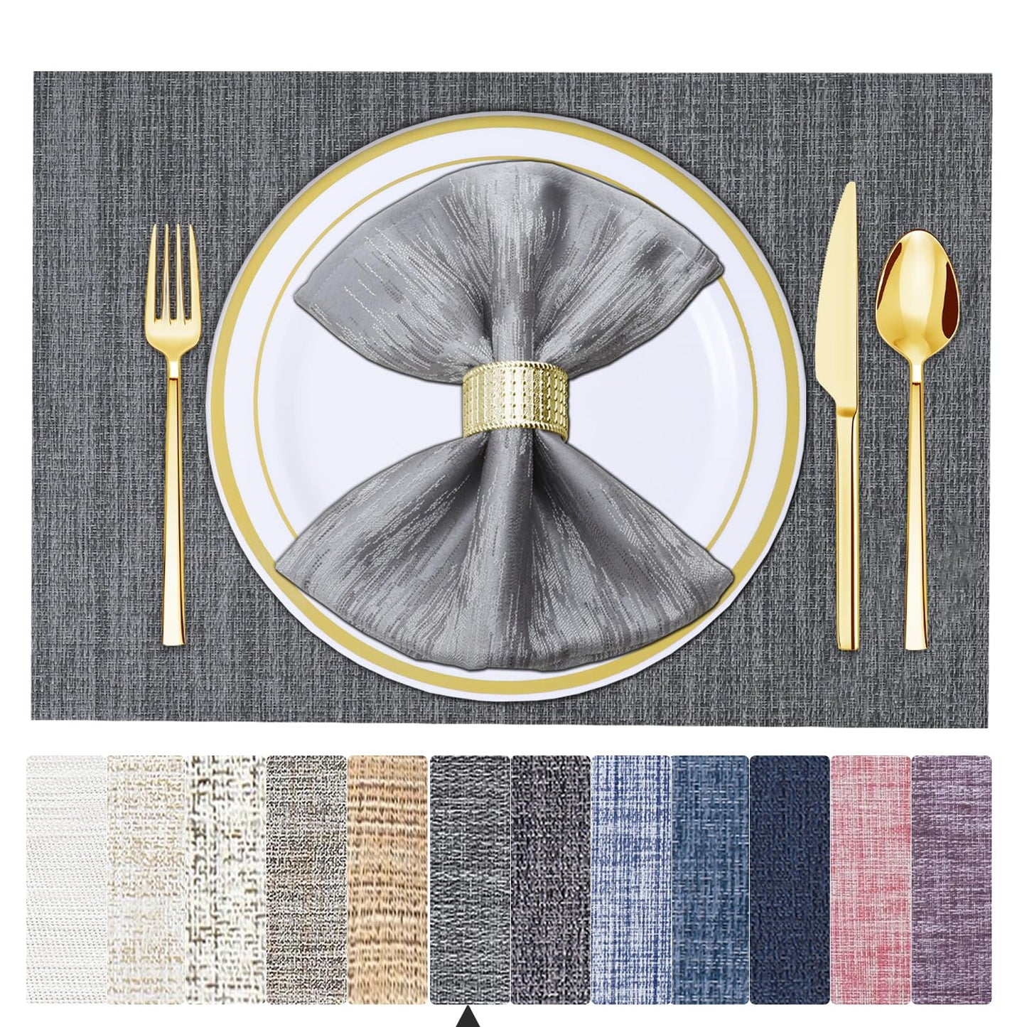 Set of 6 Placemats – Washable Woven Vinyl Table Mats for Dining, Kitchen, Indoor/Outdoor Use