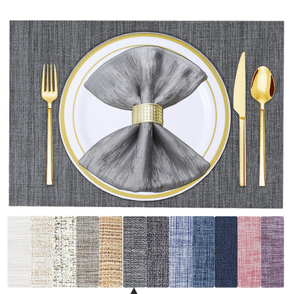 Set of 6 Placemats – Washable Woven Vinyl Table Mats for Dining, Kitchen, Indoor/Outdoor Use