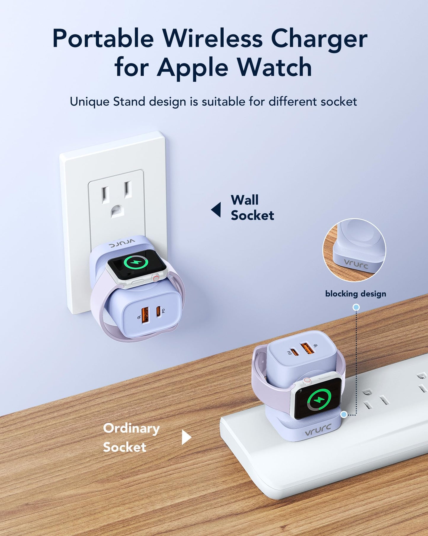 VRURC für Apple Watch-Ladegerät, PD 20 W 3-in-1-Schnellladeblock mit magnetischem kabellosem Laden und zwei Anschlüssen, faltbarer Stecker USB C-Wandladegerät für iPhone 15 14 13, Android, Tablets usw. - Schwarz 