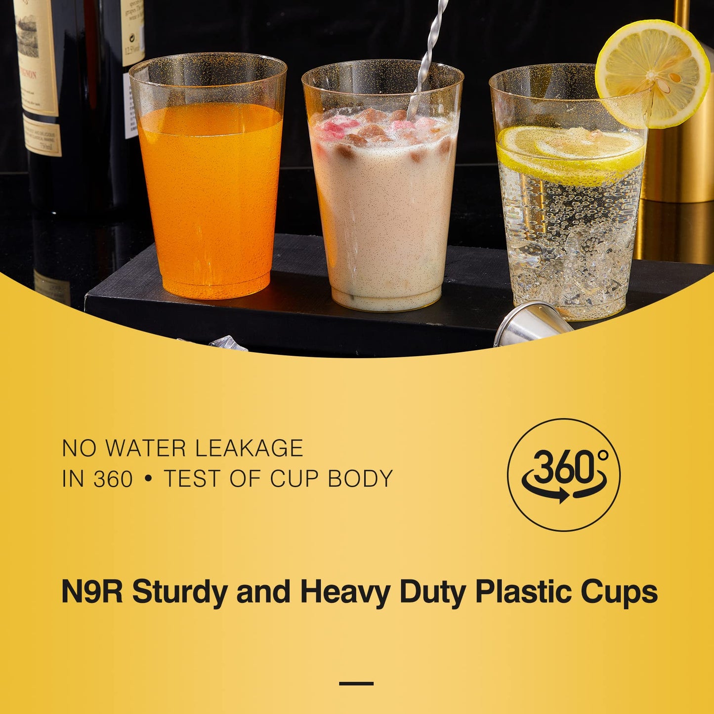 N9R 72 Pack Gold Plastic Cups, 12OZ Clear Plastic Cups with Gold Rim, Disposable Cups Perfect for Parties, Wedding and Birthday