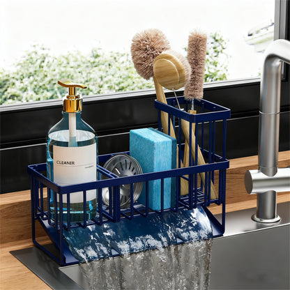 Kitchen Sink Caddy Organzier with High Brush Holder, Sponge Holder for Sink, 304 Rustproof Stainless, Kitchen Countertop Soap Dispenser Organizer, Kitchen Decor and Accessories